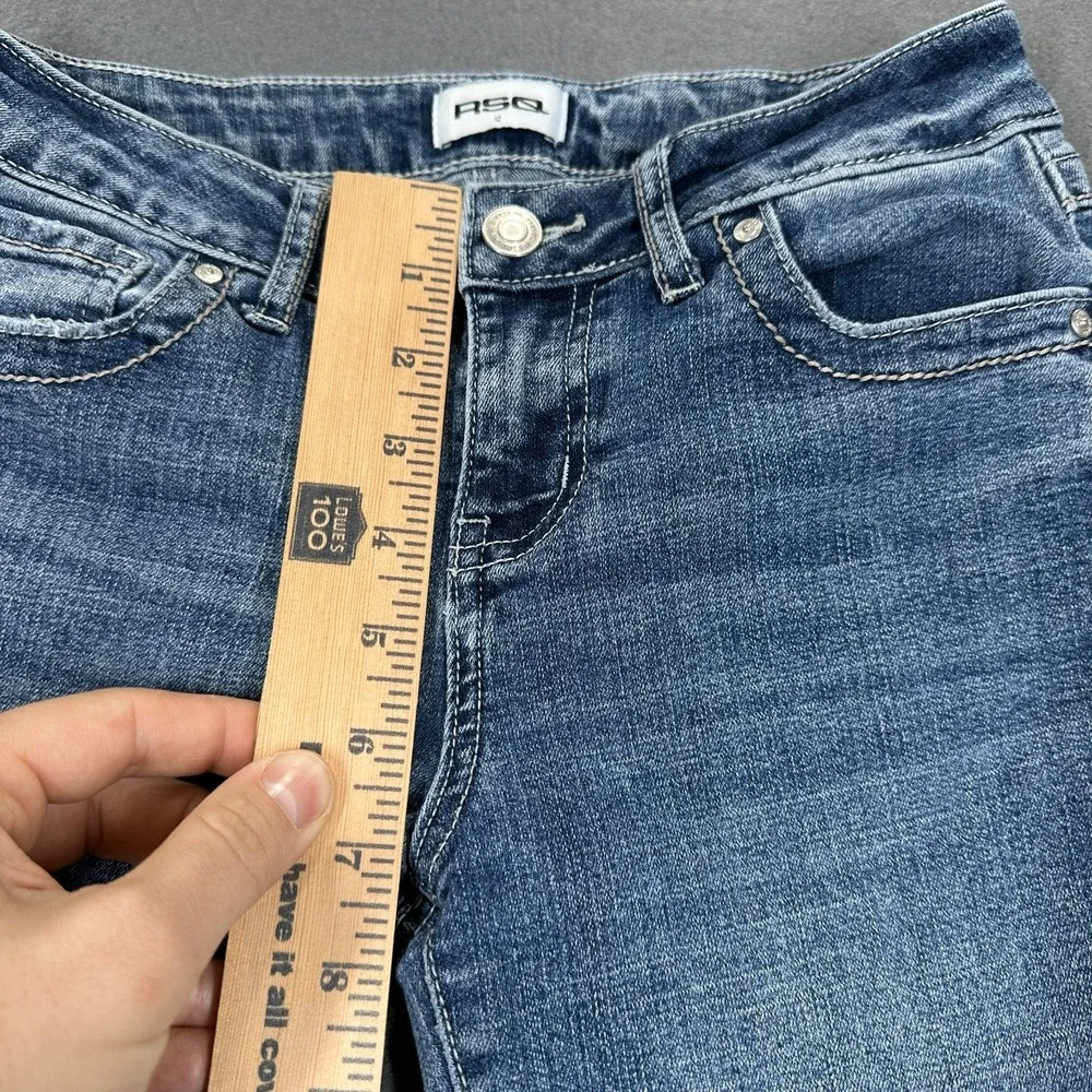 RSQ Jeans Girls 12 Blue Denim Flared Leg Stretch Distressed‎ Y2K Grunge